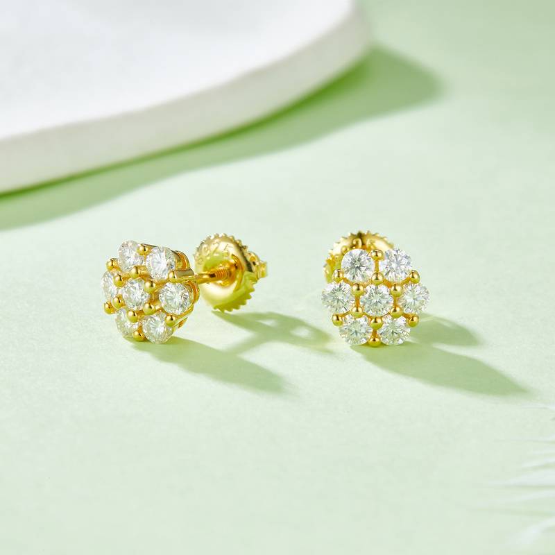圆形梅花S925银Stud Earring带螺纹Moissanite厘石D级0.84ct